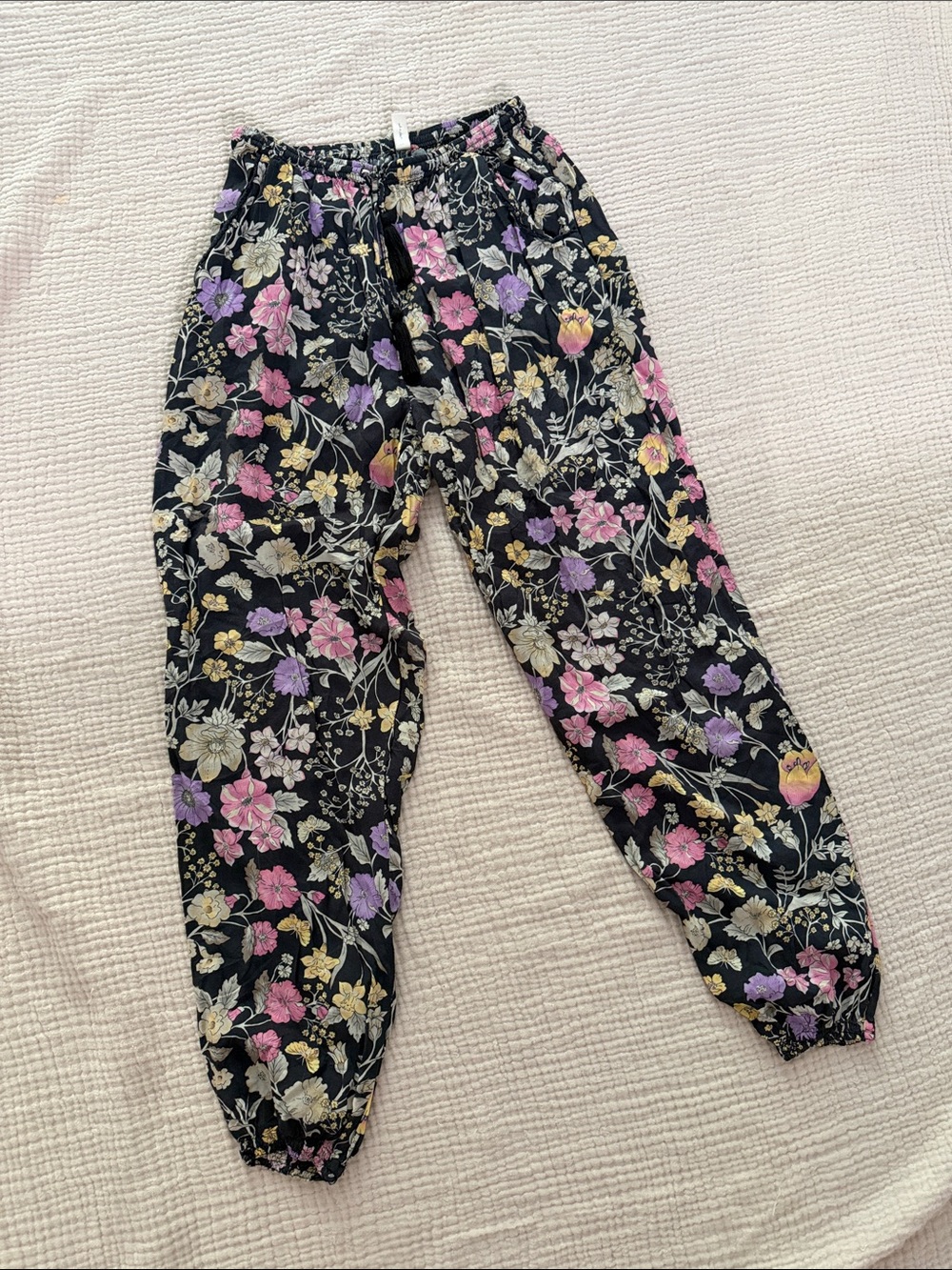 Spell Sayulita Black Nightshade Floral Elastic Waist Pants - S